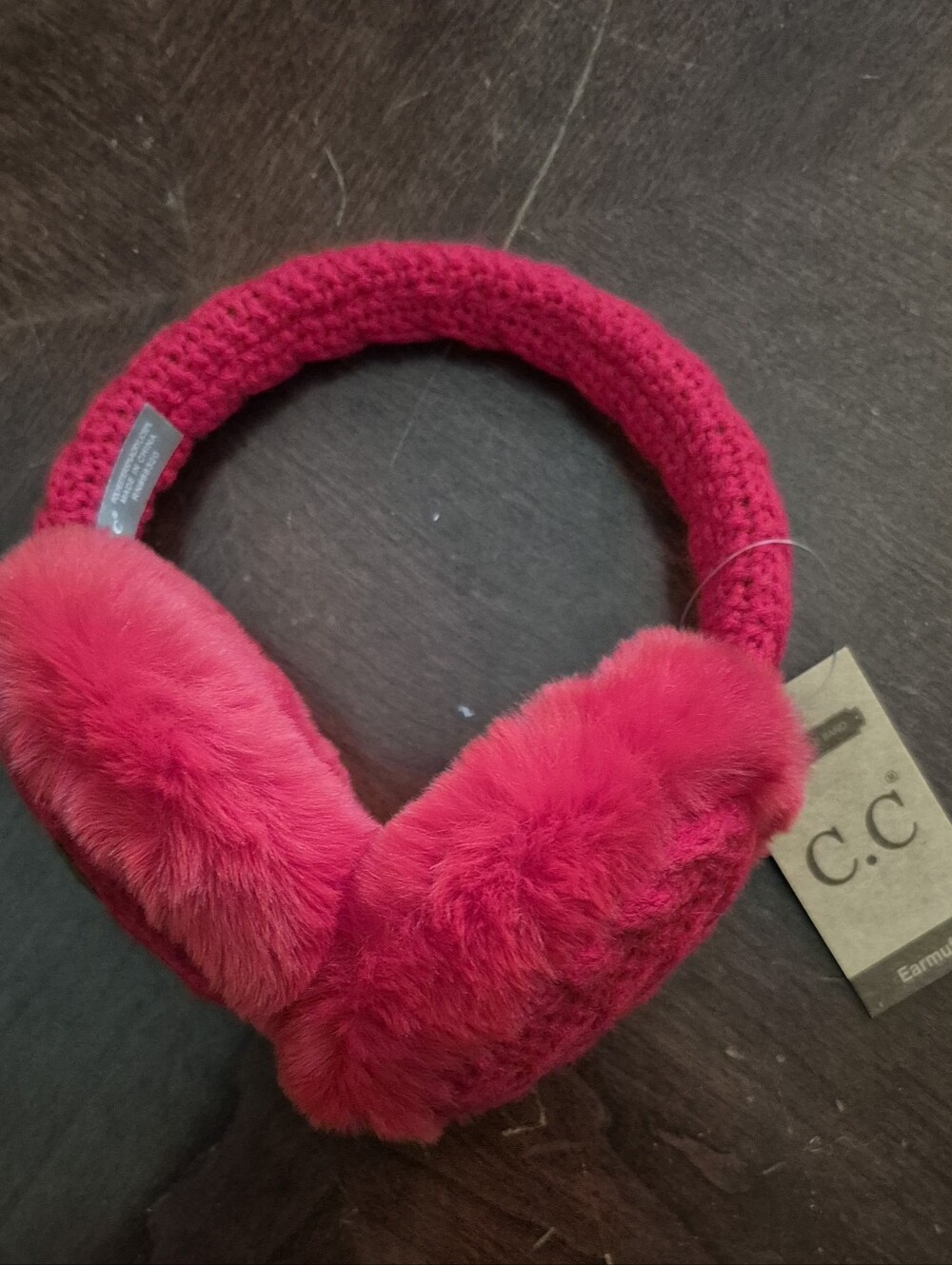 C.C Red Cable Knit Fayx Fur Fuzzy Ear Muffs